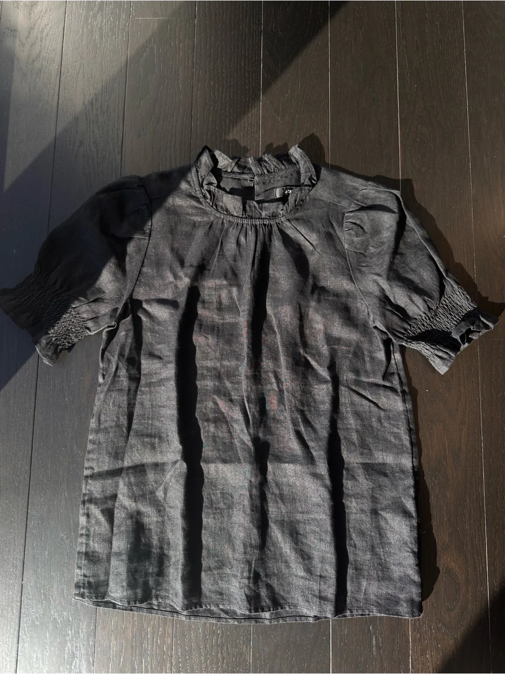 J. Crew Black Short-Sleeve Smocked Yoke Blouse